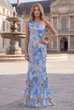 Sparkly One Shoulder Beaded Sequins A-Line Long Prom Dress