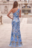 Sparkly One Shoulder Beaded Sequins A-Line Long Prom Dress