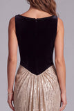 Sequins Ruched Black and Champagne Colorblock Sheath Long Formal Dress