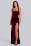 Mermaid Ruched Burgundy Corset Bow Long Formal Dress with Slit