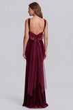 Mermaid Ruched Burgundy Corset Bow Long Formal Dress with Slit