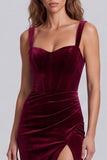 Mermaid Ruched Burgundy Corset Bow Long Formal Dress with Slit