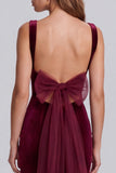 Mermaid Ruched Burgundy Corset Bow Long Formal Dress with Slit