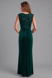 V-Neck Ruched Sequins Velvet Dark Green Sheath Long Formal Dress