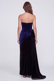 Strapless Ruched Sheath Navy and Black Colorblock Velvet Long Formal Dress