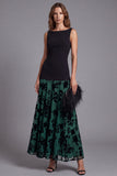 A-Line Black and Dark Green Colorblock Floral Boat Neck Long Formal Dress