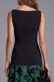 A-Line Black and Dark Green Colorblock Floral Boat Neck Long Formal Dress