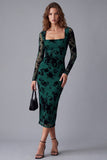 Floral Sheath Keyhole Dark Green Formal Dress with Long Sleeves