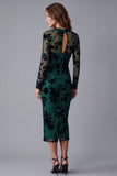 Floral Sheath Keyhole Dark Green Formal Dress with Long Sleeves