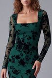 Floral Sheath Keyhole Dark Green Formal Dress with Long Sleeves