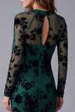 Floral Sheath Keyhole Dark Green Formal Dress with Long Sleeves