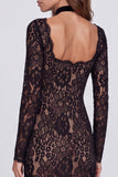 Black Sheath Floral Lace Formal Dress with Long Sleeves