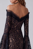 Off The Shoulder Sheath Lace Maxi Black Tie Dress With Long Sleeve