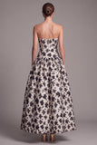 Strapless A Line Black Floral Maxi Formal Dress