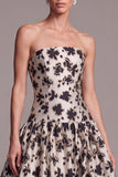Strapless A Line Black Floral Maxi Formal Dress