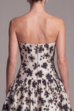 Strapless A Line Black Floral Maxi Formal Dress