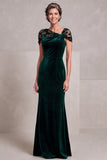 Asymmetrical Neck Mermaid Velvet Dark Green Floral Long Mother Of The Bride Dress