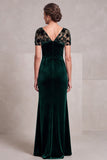 Asymmetrical Neck Mermaid Velvet Dark Green Floral Long Mother Of The Bride Dress