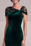 Asymmetrical Neck Mermaid Velvet Dark Green Floral Long Mother Of The Bride Dress