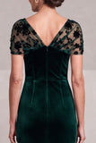 Asymmetrical Neck Mermaid Velvet Dark Green Floral Long Mother Of The Bride Dress