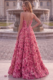 Pink A-Line Appliqued Long Prom Dress
