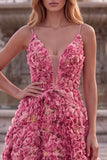 Pink A-Line Appliqued Long Prom Dress