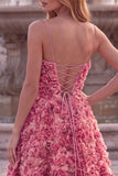 Pink A-Line Appliqued Long Prom Dress