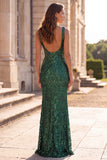 Sequins Mermaid Dark Green Square Neck Maxi Prom Dress