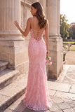 Mermaid Sheer Corset Pink Floral Beaded Maxi Prom Dress