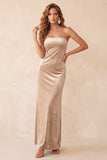 Strapless Sheath Coffee Velvet Maxi Holiday Party Dress