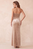 Strapless Sheath Coffee Velvet Maxi Holiday Party Dress