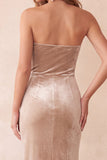 Strapless Sheath Coffee Velvet Maxi Holiday Party Dress