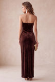 Strapless Sheath Coffee Velvet Maxi Holiday Party Dress