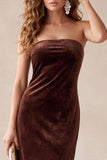 Strapless Sheath Coffee Velvet Maxi Holiday Party Dress
