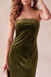 Strapless Sheath Coffee Velvet Maxi Holiday Party Dress