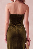 Strapless Sheath Coffee Velvet Maxi Holiday Party Dress