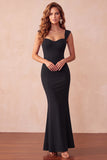 Mermaid Black Backless Thick Straps Long Formal Dress