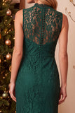 Dark Blue Sheath High Neck Lace Maxi Holiday Party Dress