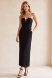 Strapless Sheath Black Long Formal Dress with Pockets