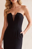 Strapless Sheath Black Long Formal Dress with Pockets