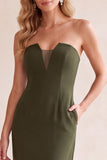 Strapless Sheath Black Long Formal Dress with Pockets