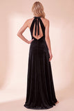 A-Line Halter Royal Blue Velvet Long Holiday Party Dress