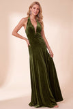 A-Line Halter Royal Blue Velvet Long Holiday Party Dress