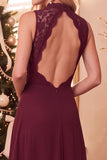 A-Line High Neck Green Lace Long Holiday Party Dress