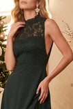 A-Line High Neck Green Lace Long Holiday Party Dress