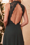 A-Line High Neck Green Lace Long Holiday Party Dress
