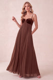 A-Line Pleated Royal Blue Spaghetti Straps Long Holiday Party Dress