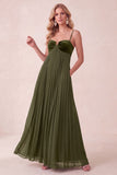 A-Line Pleated Royal Blue Spaghetti Straps Long Holiday Party Dress