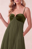 A-Line Pleated Royal Blue Spaghetti Straps Long Holiday Party Dress