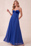 A-Line Pleated Royal Blue Spaghetti Straps Long Holiday Party Dress